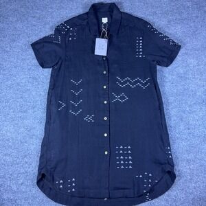 World of Crow Black Embroidered Relaxed Shirt Dress Boho Geometric XXS NWT $375
